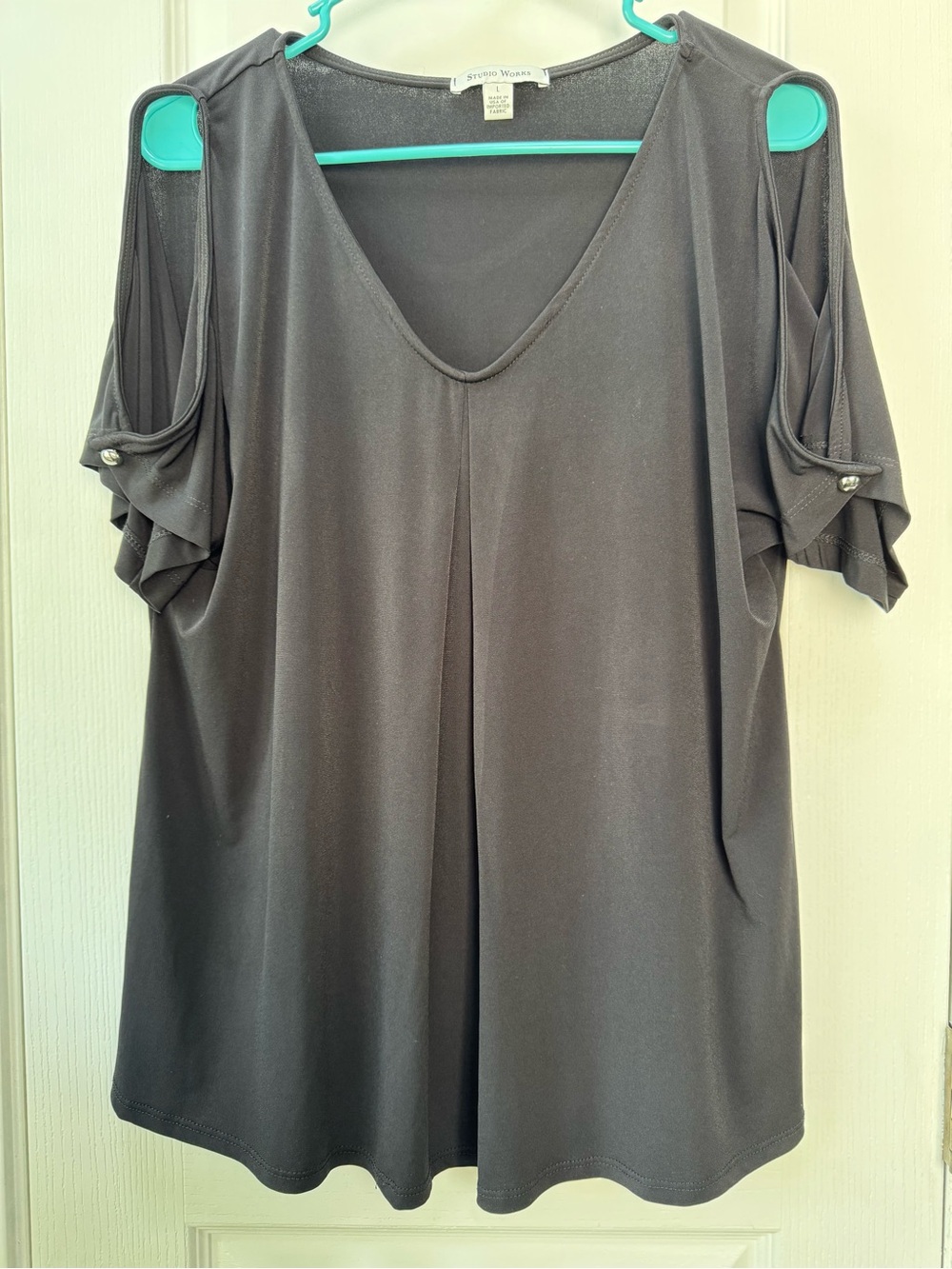 Studio Works Button Accent Cold-Shoulder V-Neck Blouse